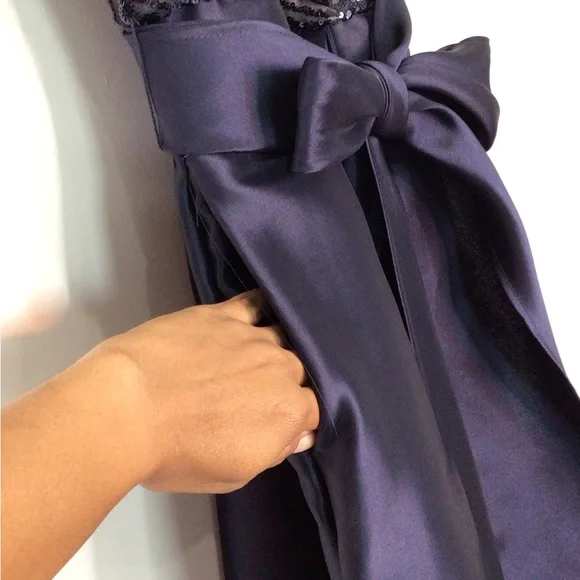 R&M Richards Blue Sequin Embellished Asymmetrical front design Midi Gown Size 12 - Picture 6 of 7